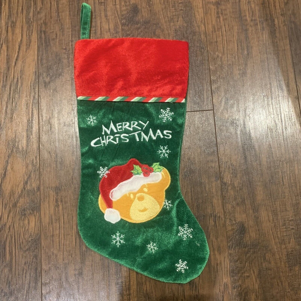 Build a Bear Christmas Stocking‎ 14" Green Red Snowflakes Bear Plush